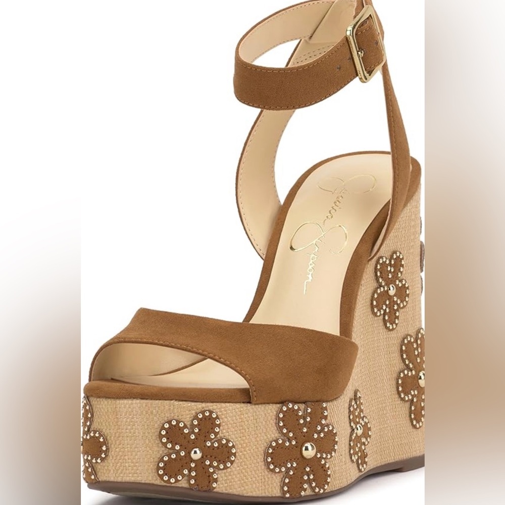 Jessica Simpson Kamindi Tuscan Tan Floral Wedge Sandals
